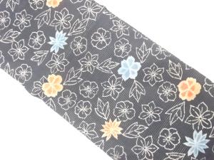 絽縮緬　花模様　名古屋帯